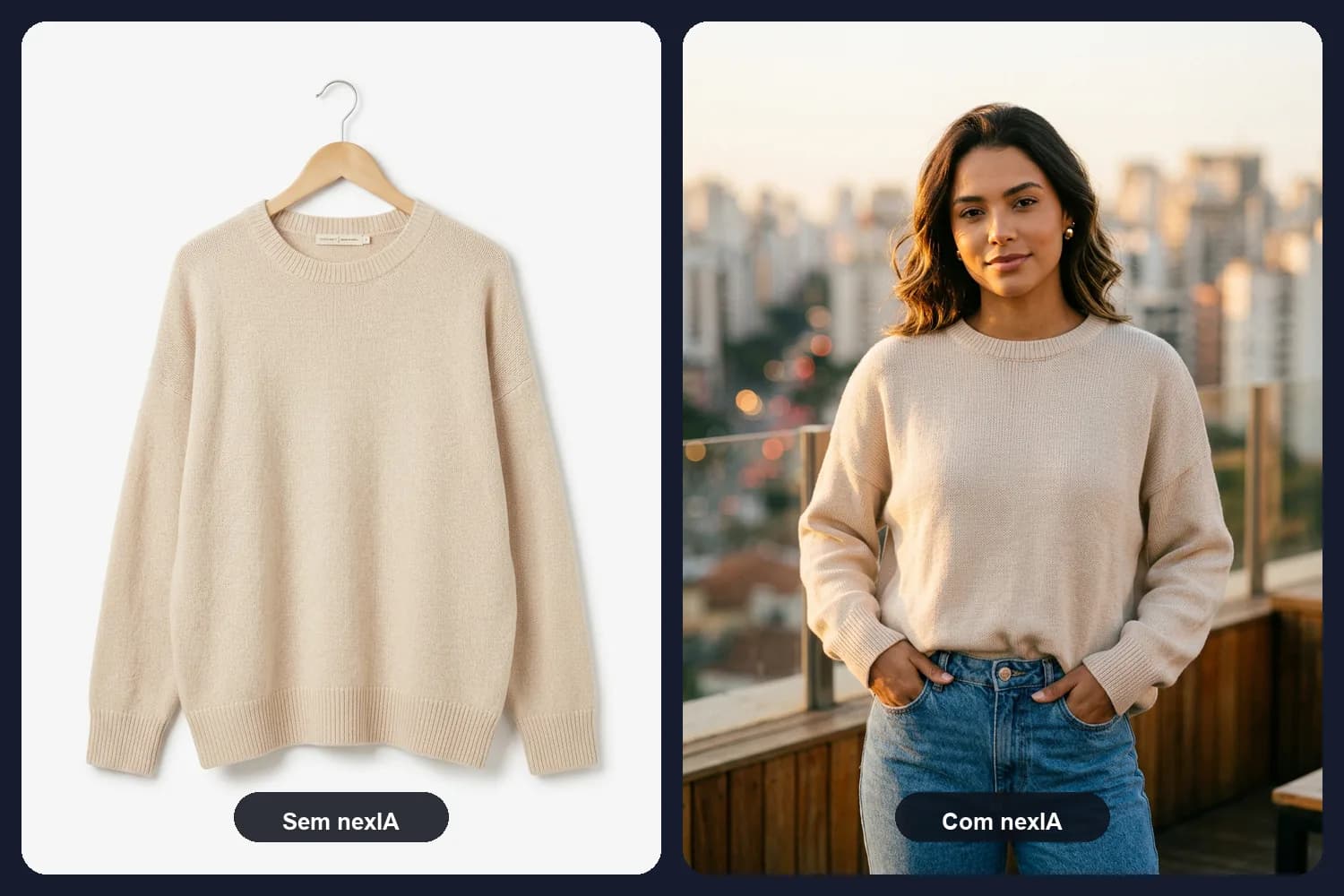 Comparativo antes e depois de um produto